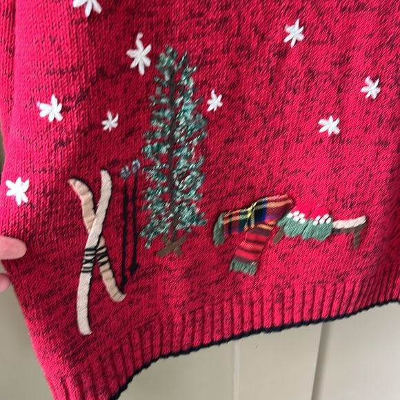 Vtg Coldwater Creek Cotton Ramie Zip Up Winter Themed Cardigan Red Novelty - Picture 10 of 13